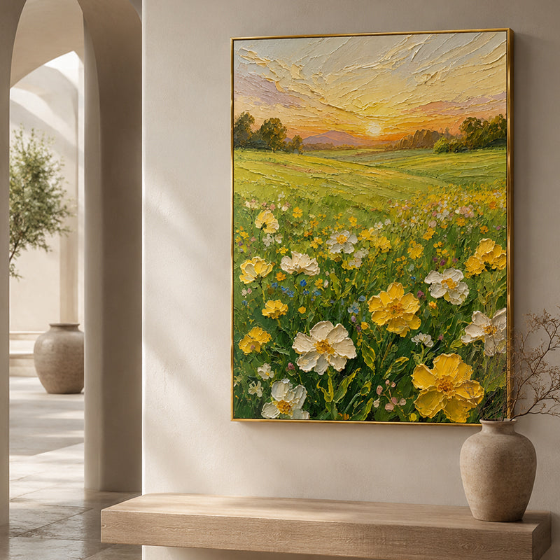 Sunlit Meadow Floral Textured Painting #Kiss 53