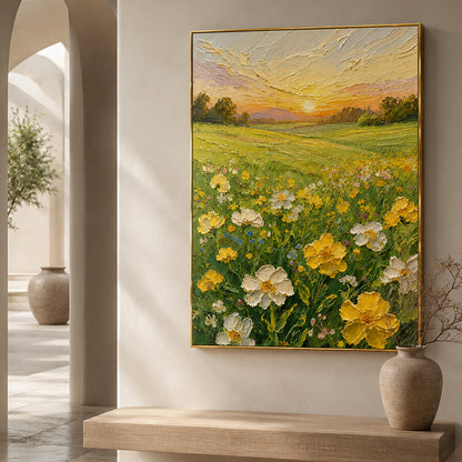 Sunlit Meadow Floral Textured Painting #Kiss 53