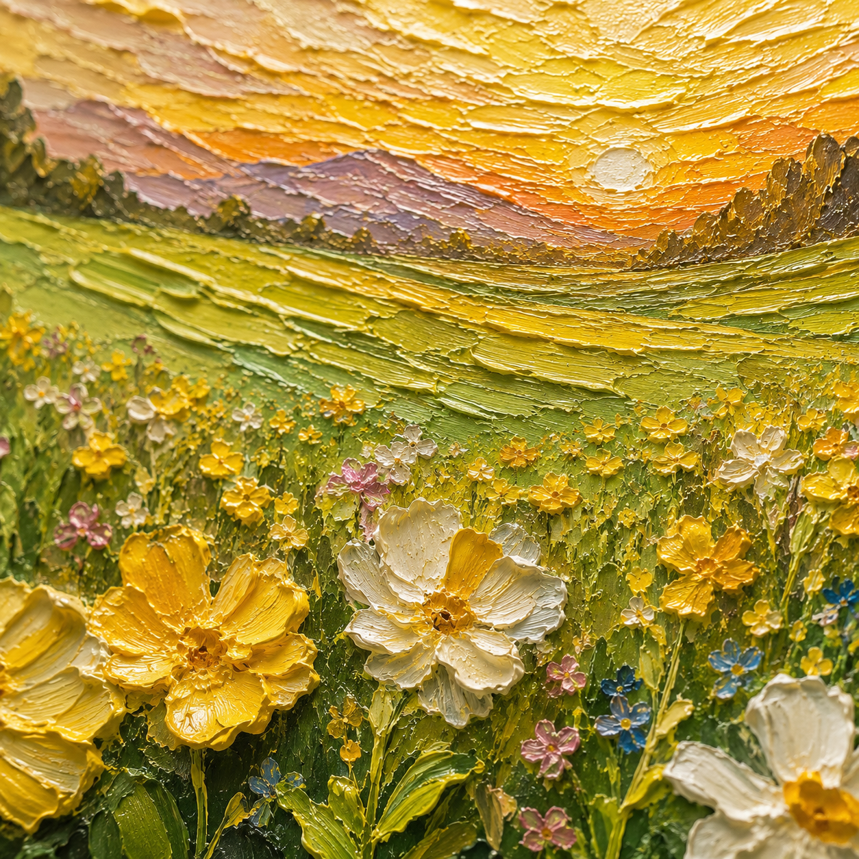 Sunlit Meadow Floral Textured Painting #Kiss 53