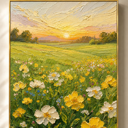 Sunlit Meadow Floral Textured Painting #Kiss 53