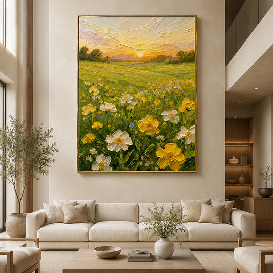 Sunlit Meadow Floral Textured Painting #Kiss 53