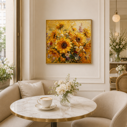 Golden Sunflower Bouquet Textured Painting #Kiss 54
