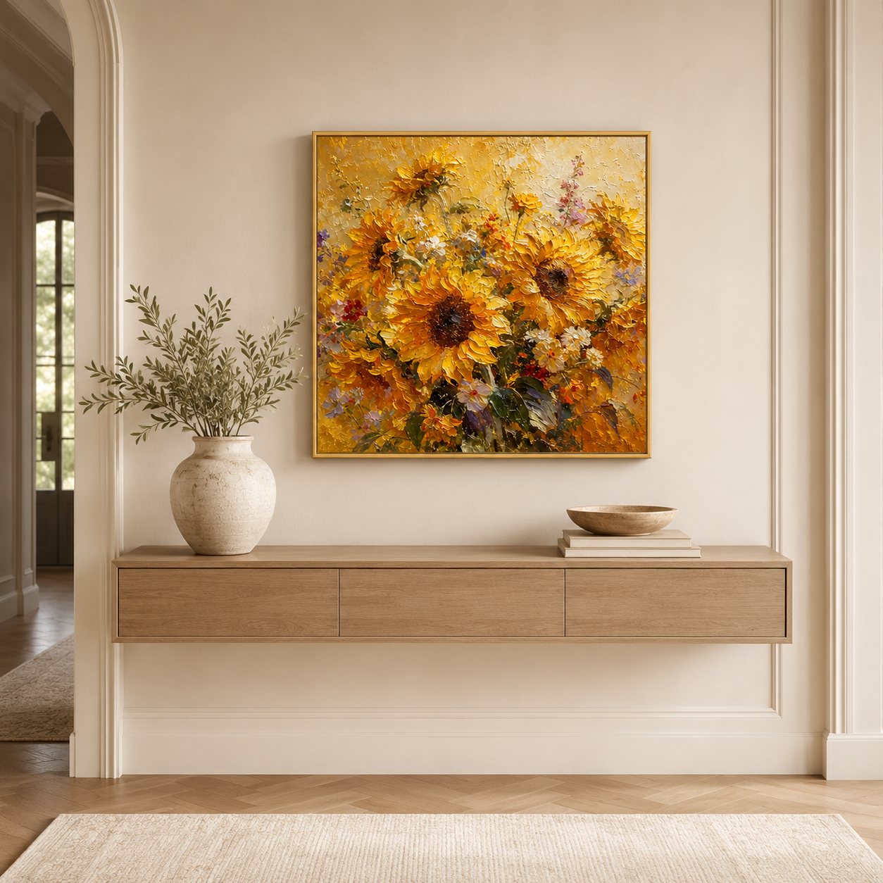 Golden Sunflower Bouquet Textured Painting #Kiss 54