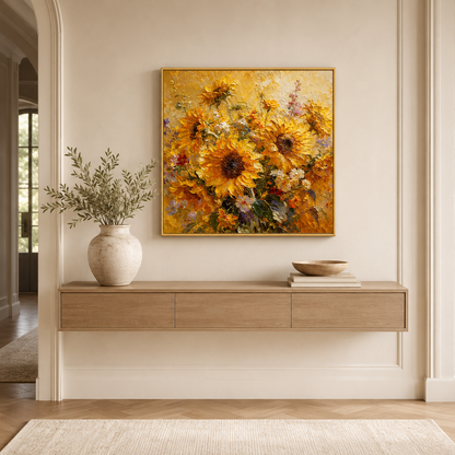 Golden Sunflower Bouquet Textured Painting #Kiss 54