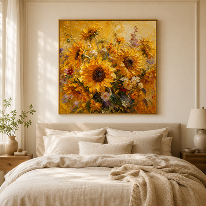 Golden Sunflower Bouquet Textured Painting #Kiss 54