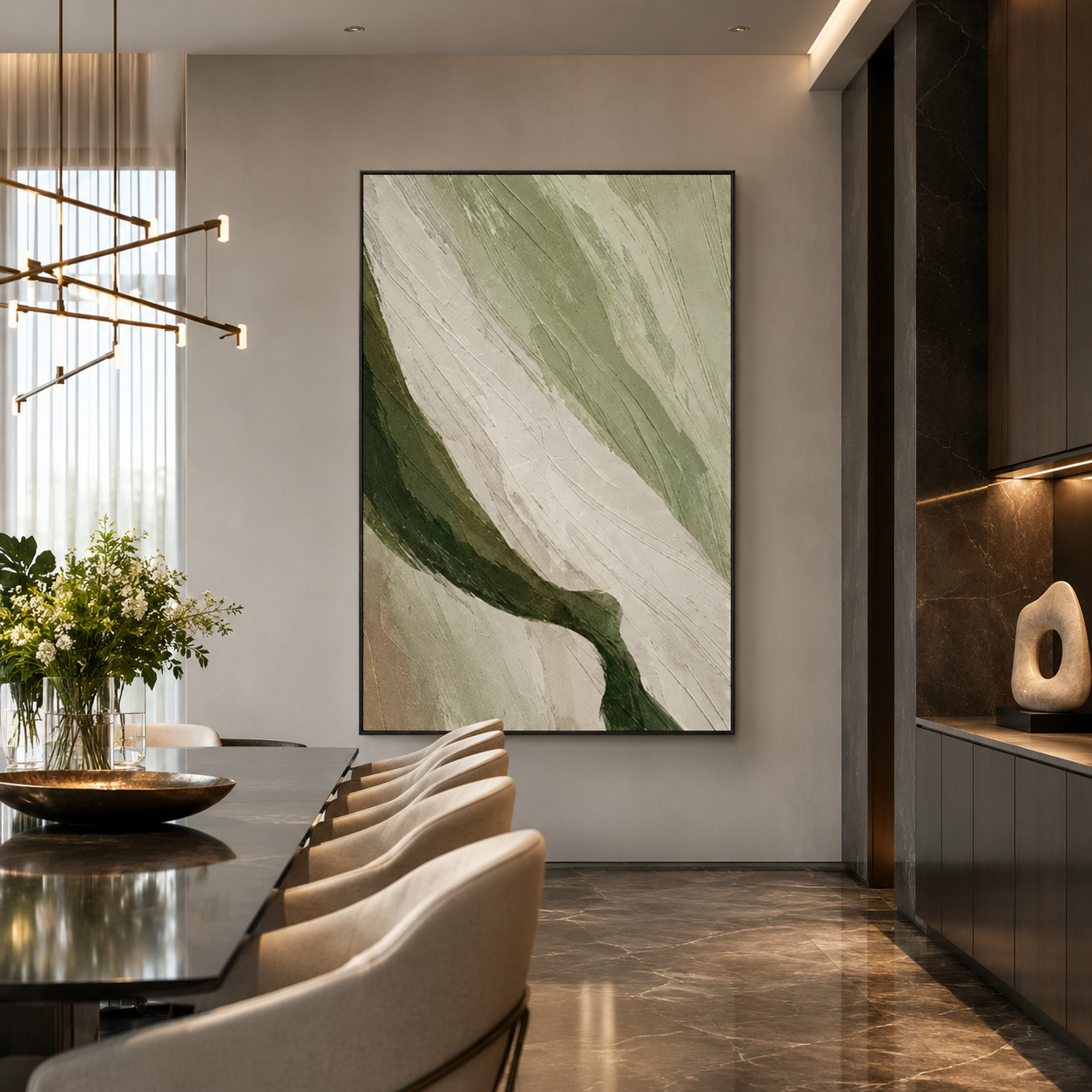Sage Green Flow Textured Painting #Kiss 66