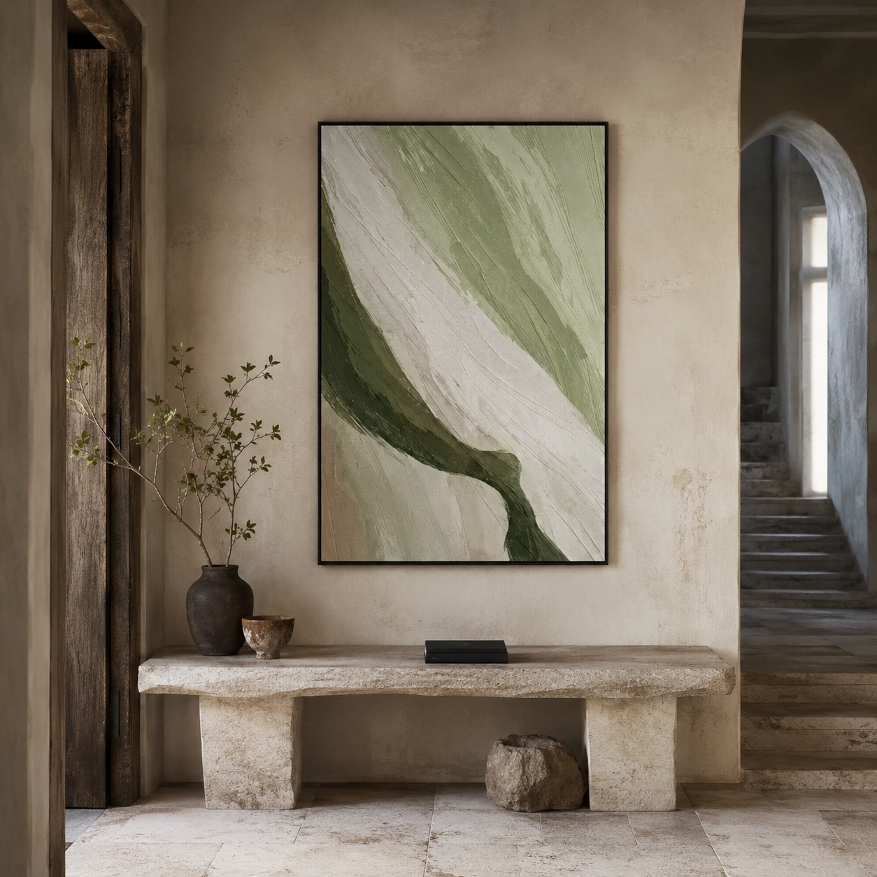 Sage Green Flow Textured Painting #Kiss 66