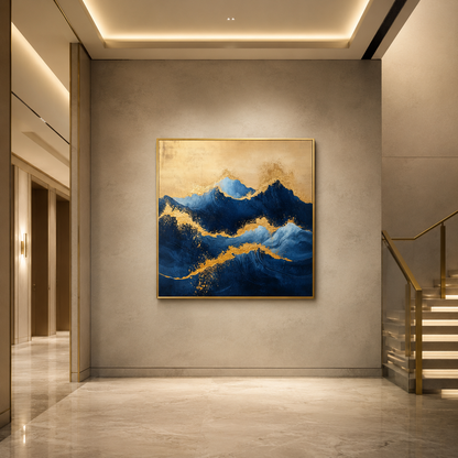 Blue Gold Mountain Abstract Painting #Kiss 71
