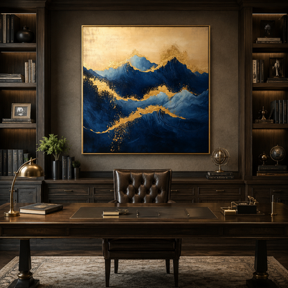 Blue Gold Mountain Abstract Painting #Kiss 71