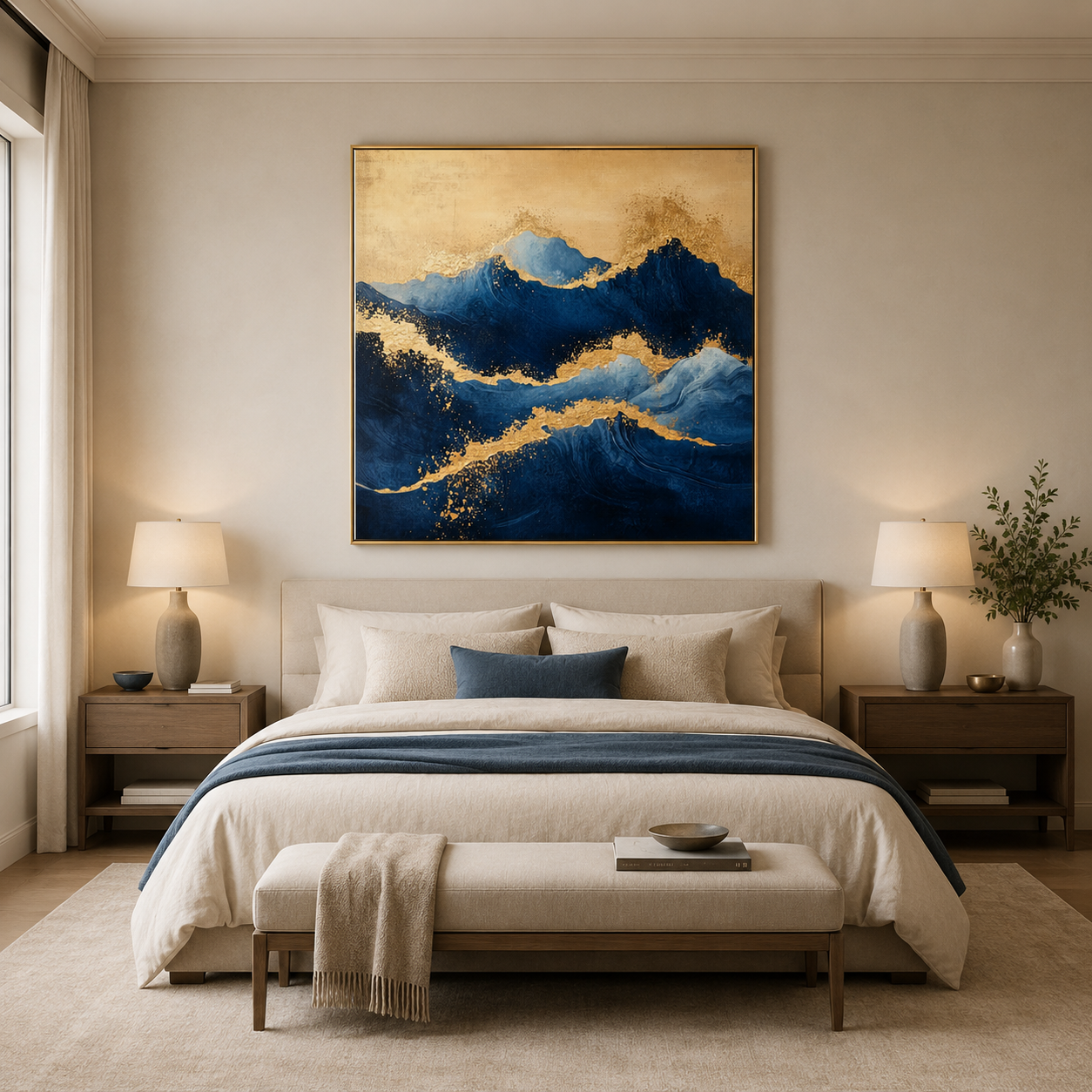 Blue Gold Mountain Abstract Painting #Kiss 71