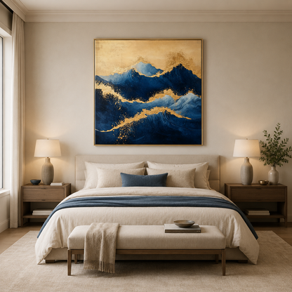 Blue Gold Mountain Abstract Painting #Kiss 71