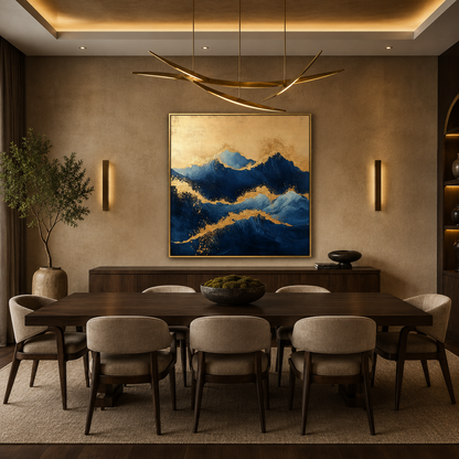 Blue Gold Mountain Abstract Painting #Kiss 71