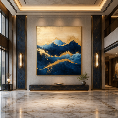 Blue Gold Mountain Abstract Painting #Kiss 71