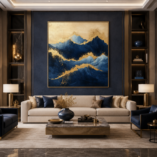 Blue Gold Mountain Abstract Painting #Kiss 71