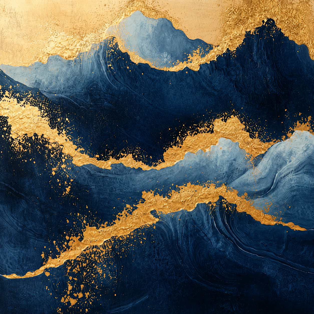 Blue Gold Mountain Abstract Painting #Kiss 71