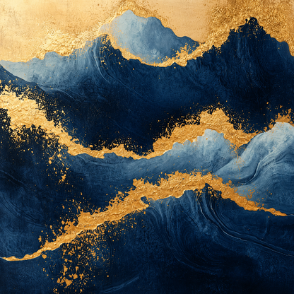 Blue Gold Mountain Abstract Painting #Kiss 71