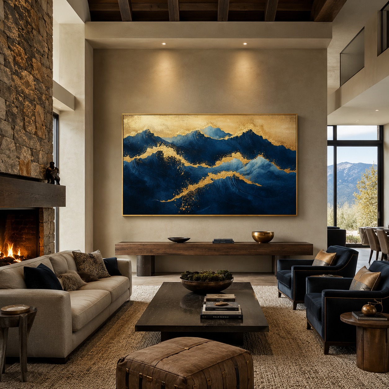 Blue Gold Mountain Abstract Painting #Kiss 71