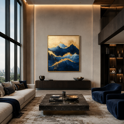 Blue Gold Mountain Abstract Painting #Kiss 71