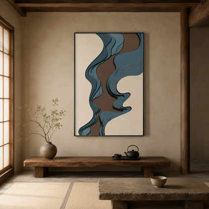Blue Brown Wabi Sabi Abstract Painting #Kiss 77