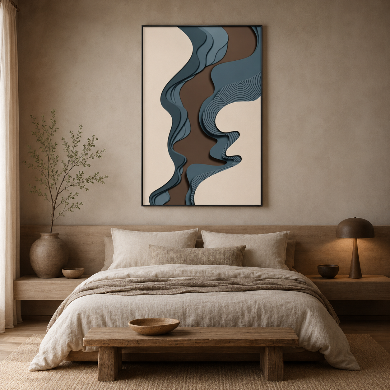 Blue Brown Wabi Sabi Abstract Painting #Kiss 77