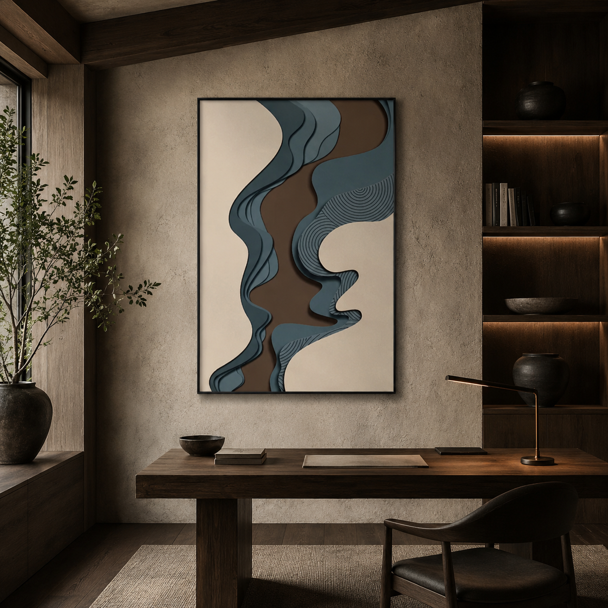 Blue Brown Wabi Sabi Abstract Painting #Kiss 77