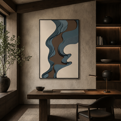 Blue Brown Wabi Sabi Abstract Painting #Kiss 77