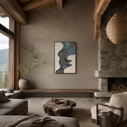Blue Brown Wabi Sabi Abstract Painting #Kiss 77