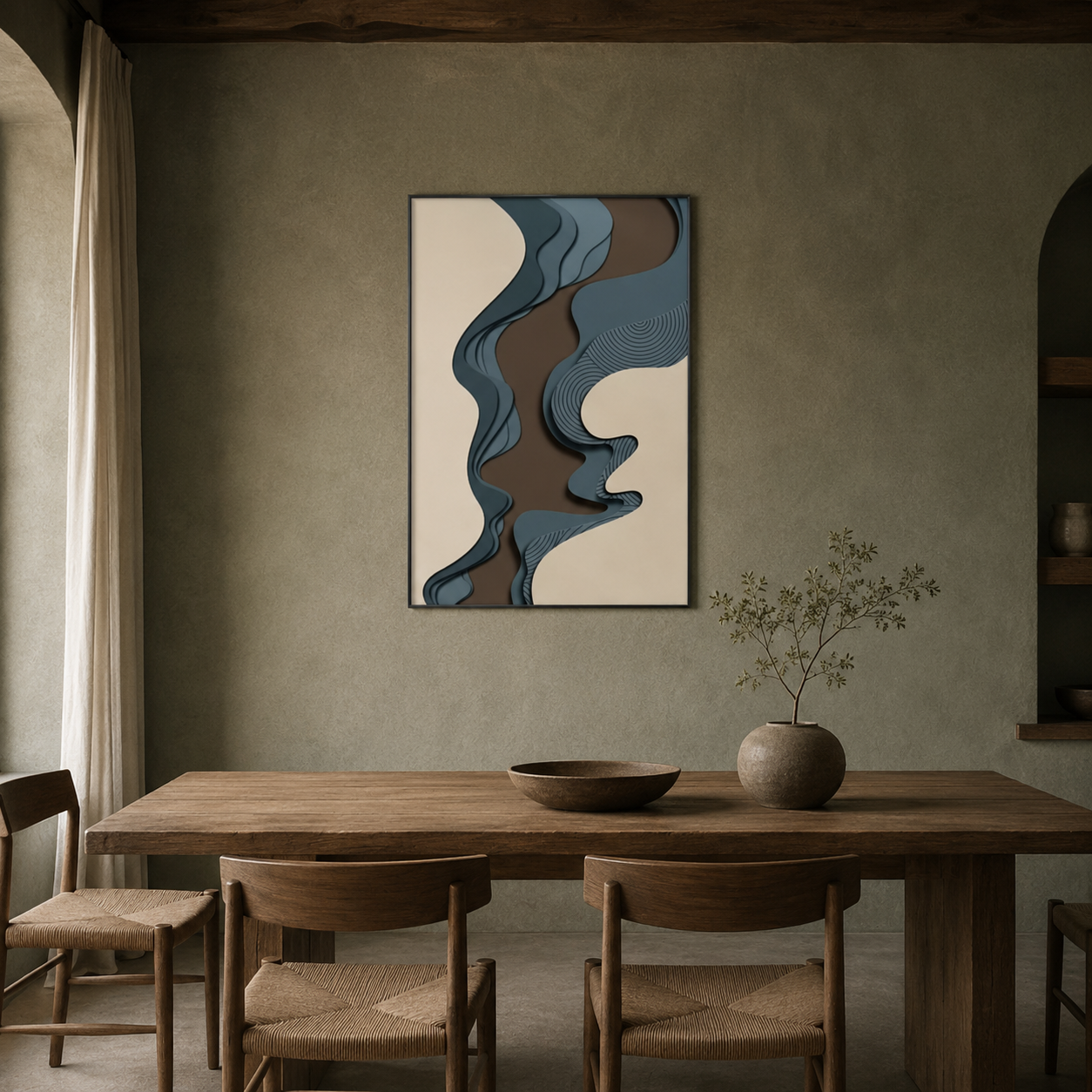 Blue Brown Wabi Sabi Abstract Painting #Kiss 77