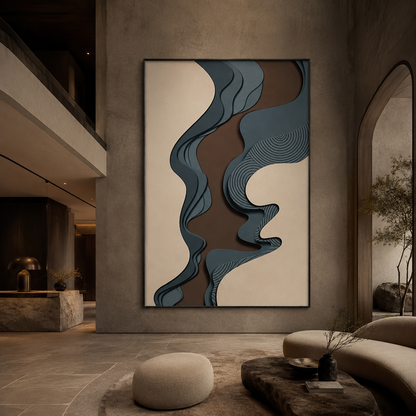 Blue Brown Wabi Sabi Abstract Painting #Kiss 77
