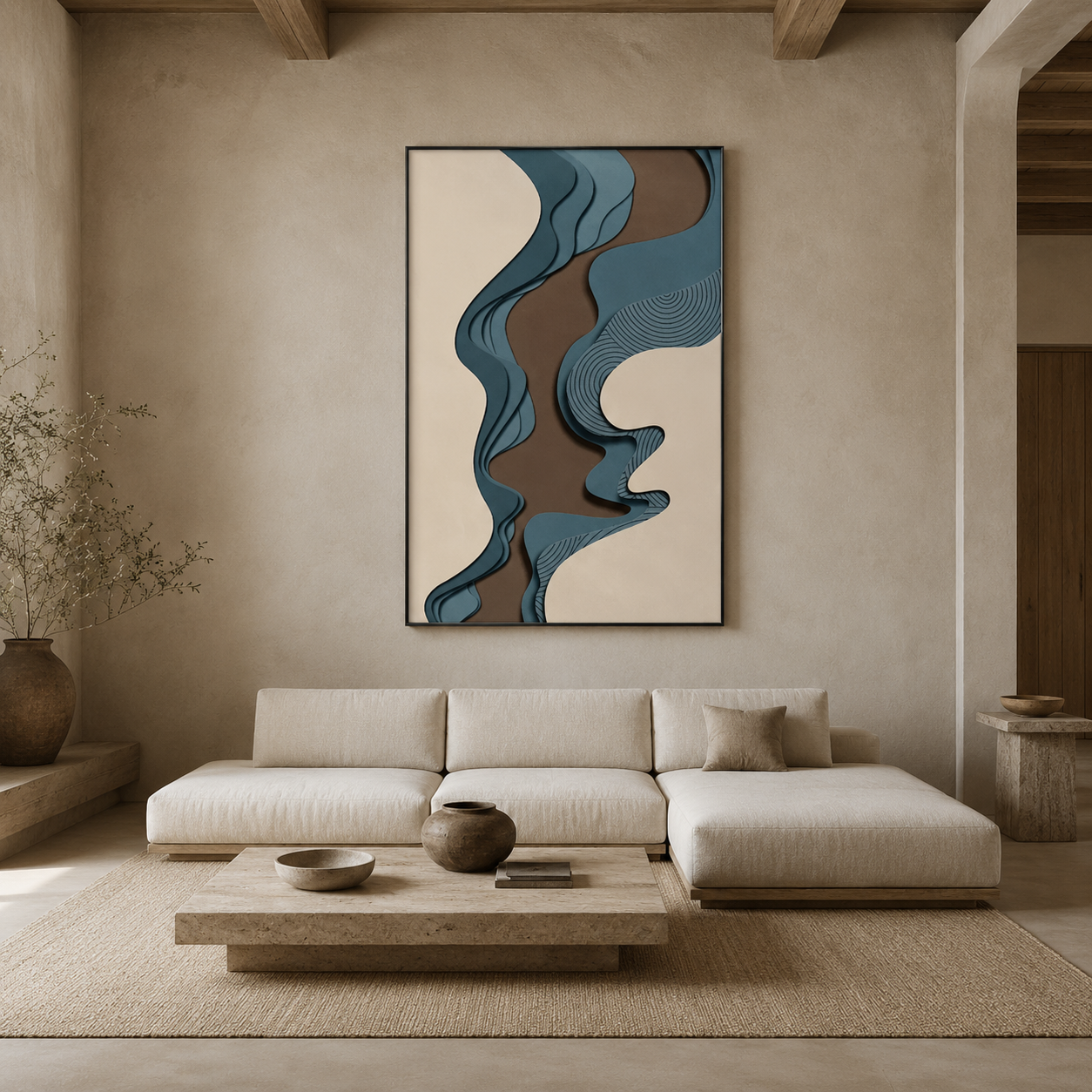 Blue Brown Wabi Sabi Abstract Painting #Kiss 77