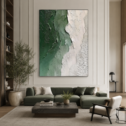 Green White Abstract Textured Painting #Kiss 82