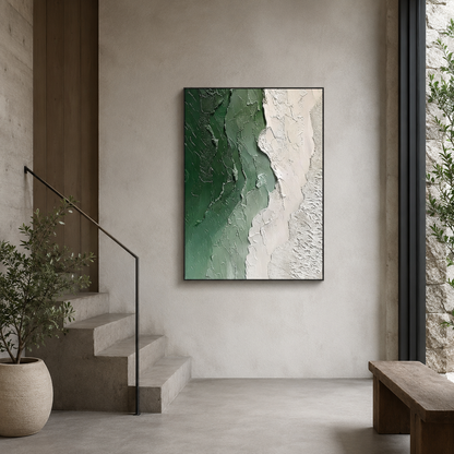 Green White Abstract Textured Painting #Kiss 82