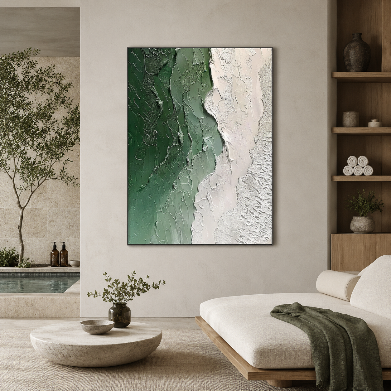 Green White Abstract Textured Painting #Kiss 82