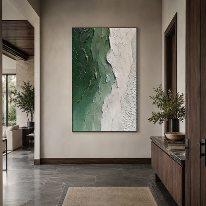 Green White Abstract Textured Painting #Kiss 82