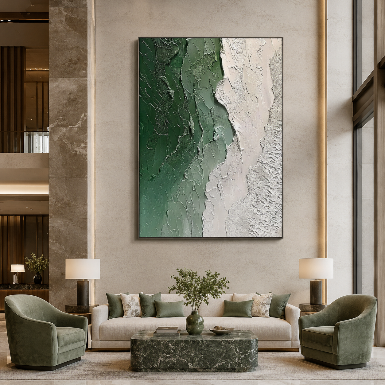 Green White Abstract Textured Painting #Kiss 82