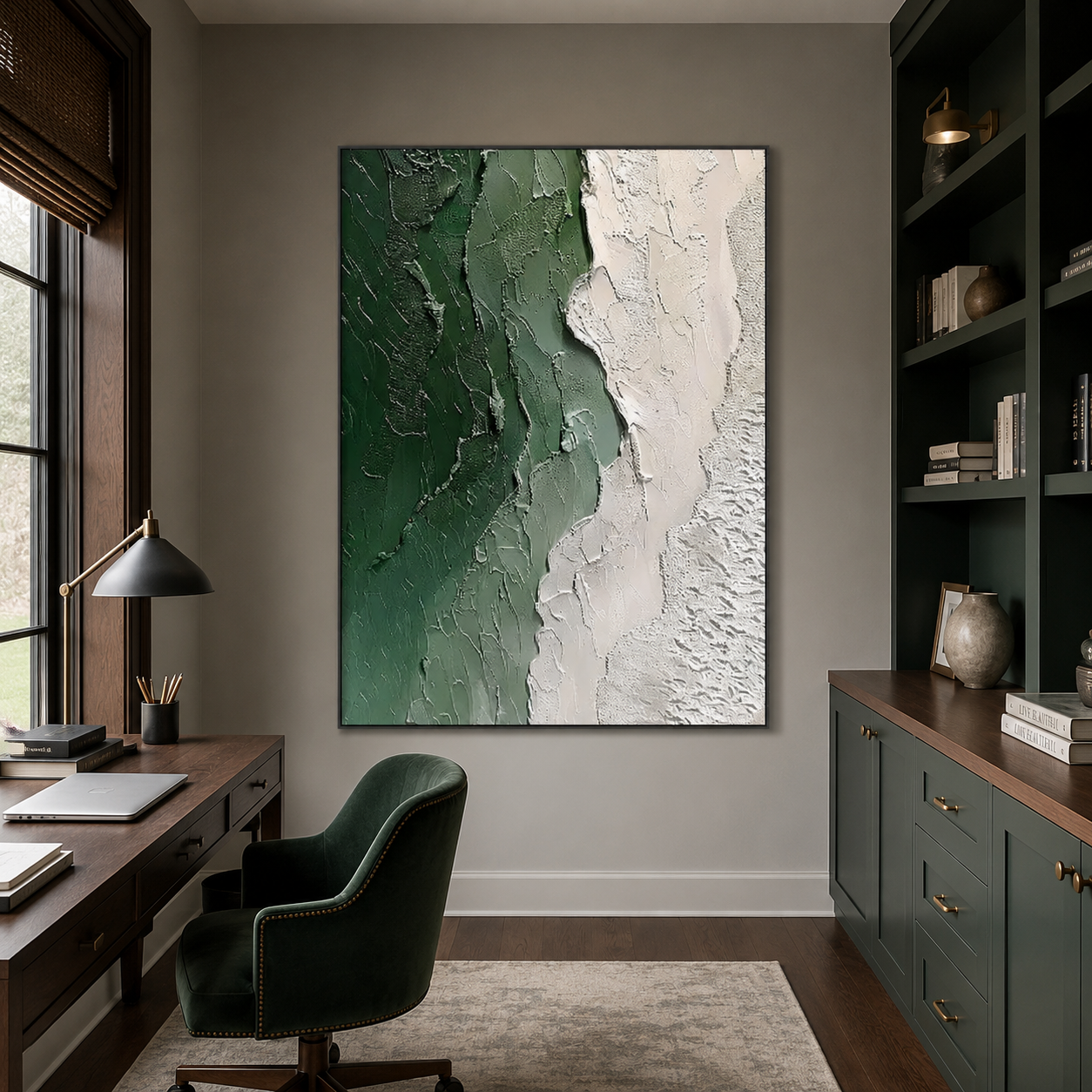 Green White Abstract Textured Painting #Kiss 82