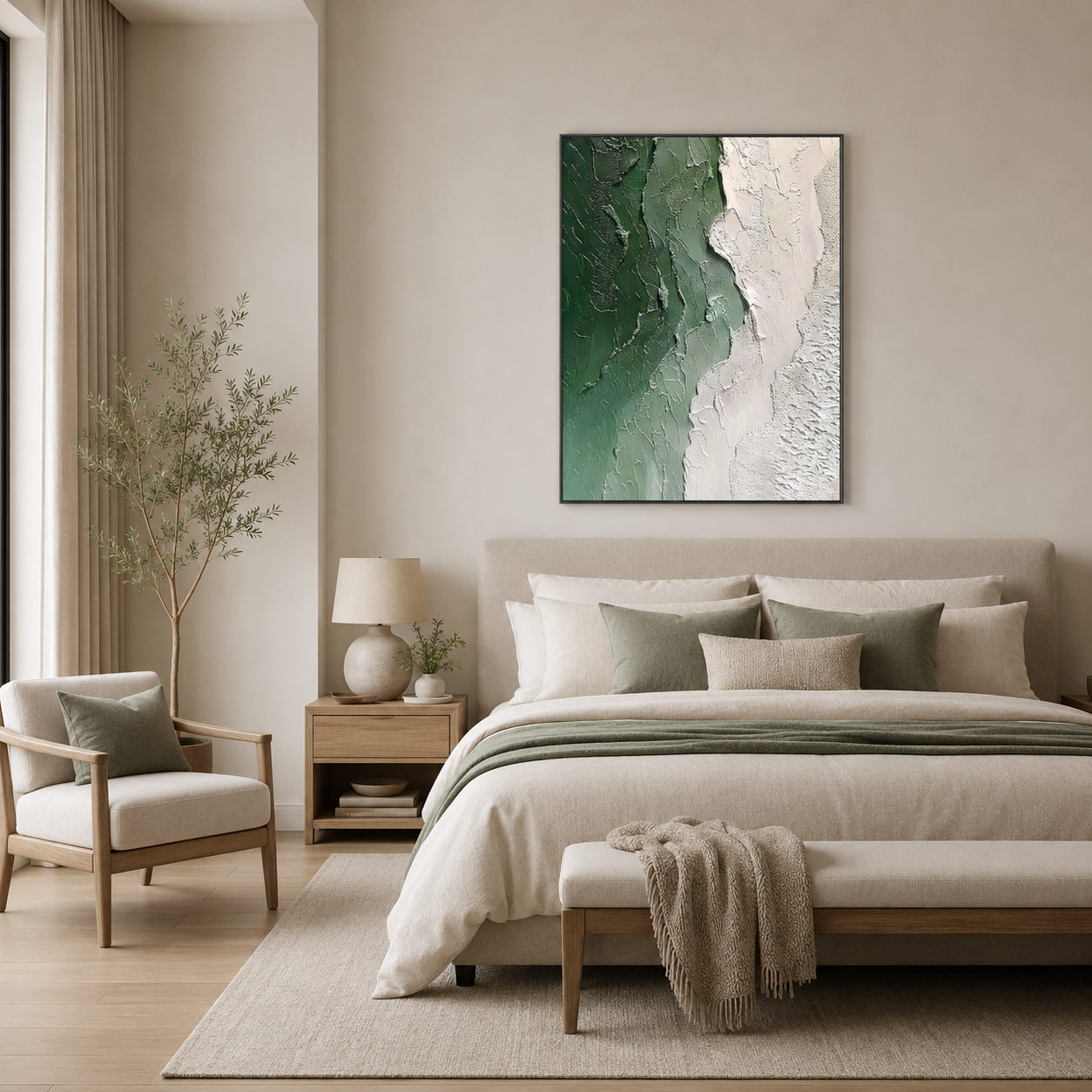 Green White Abstract Textured Painting #Kiss 82