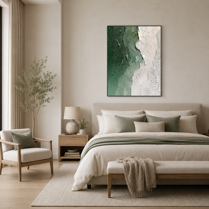 Green White Abstract Textured Painting #Kiss 82