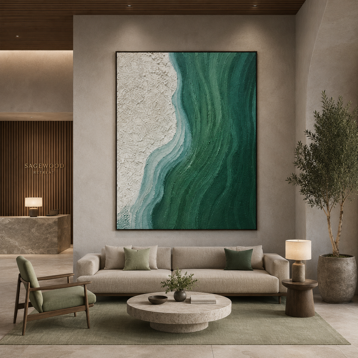 Green White Flow Textured Painting #Kiss 84