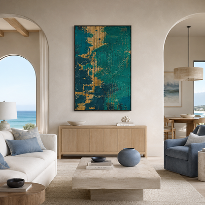 Teal Gold Contemporary Painting #Kiss 86