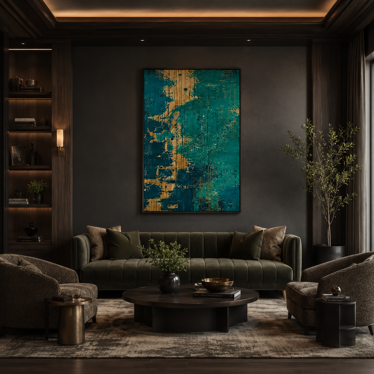 Teal Gold Contemporary Painting #Kiss 86