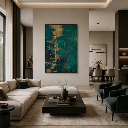 Teal Gold Contemporary Painting #Kiss 86
