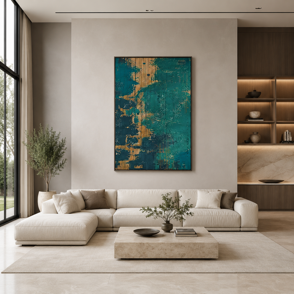 Teal Gold Contemporary Painting #Kiss 86