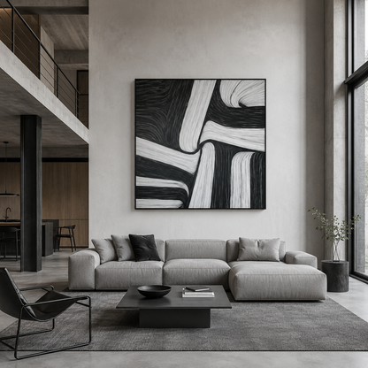 Black White Abstract Textured Painting #Kiss 88