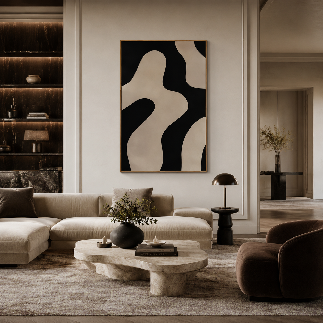 Black Beige Abstract Painting #Kiss 92