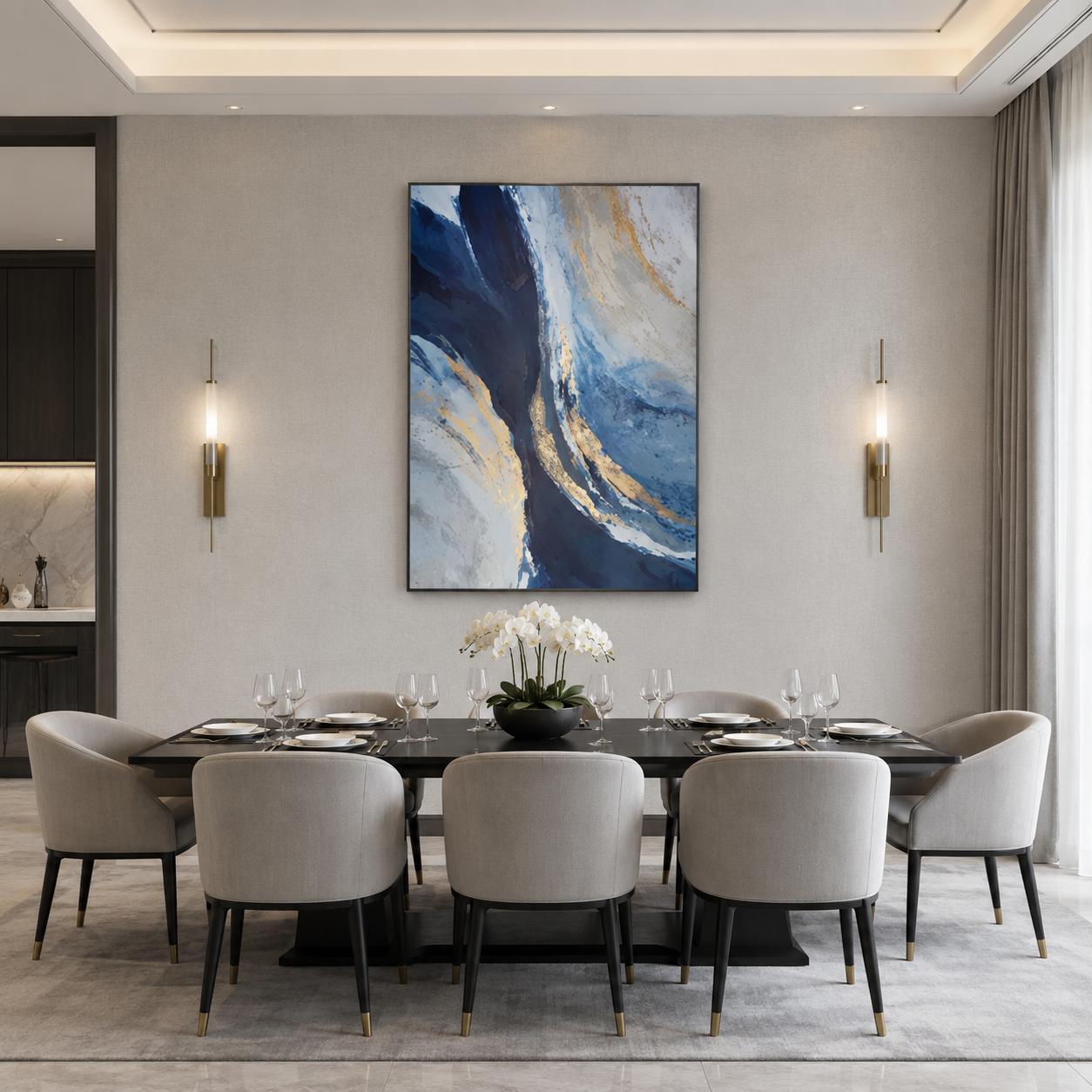Blue Gold Abstract Painting #Kiss 93