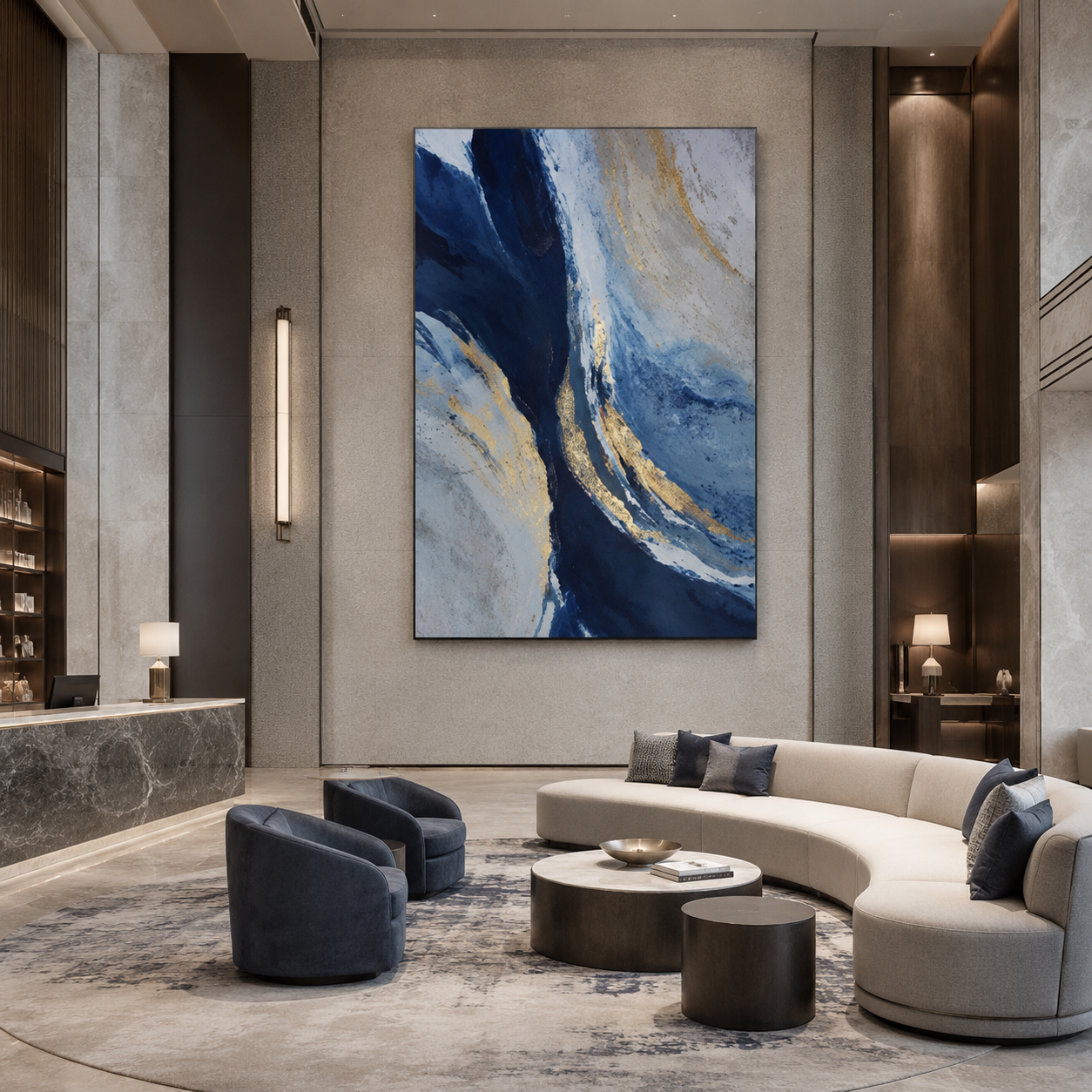 Blue Gold Abstract Painting #Kiss 93