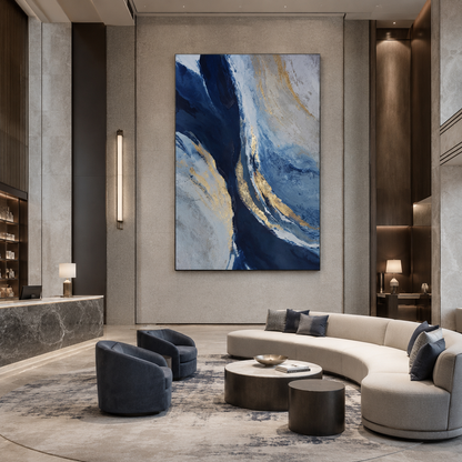 Blue Gold Abstract Painting #Kiss 93