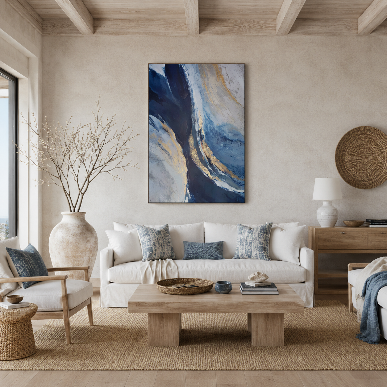 Blue Gold Abstract Painting #Kiss 93