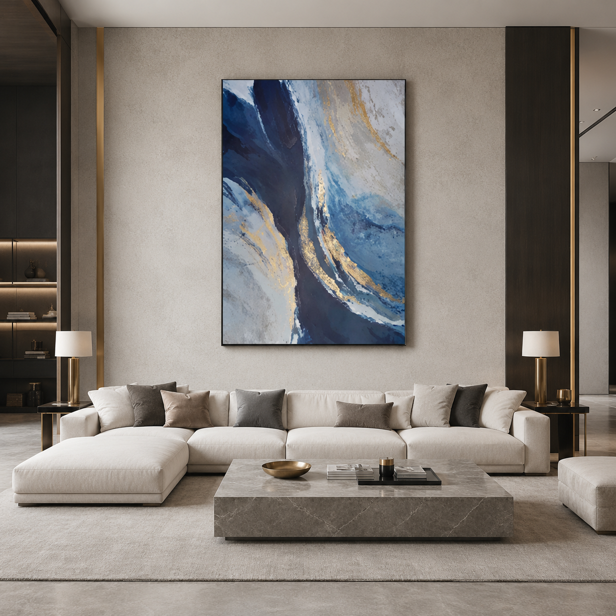 Blue Gold Abstract Painting #Kiss 93